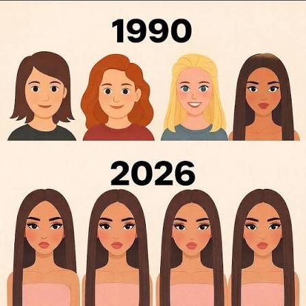 999Ynoa's tweet photo. attention girls n woman now 
We all look the SAME now.

In 1990 and 2000   women had different hair colors different brows different face shapes and now every woman on your feed has the same long dark hair same filler lips same contoured nose same fake tan  bbl body  so sad .. https://t.co/BjjdbgiHgX