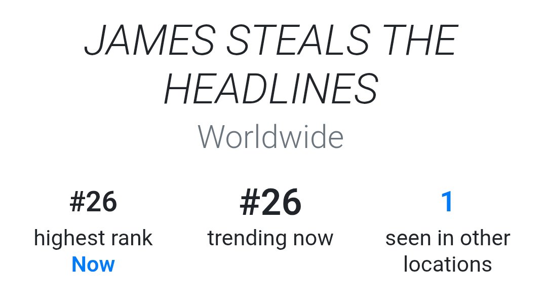 jamesvndata's tweet photo. TAGLINE JAMES STEALS THE HEADLINES HAS JUMPED UP TO TOP 26 TRENDING WORLD WIDE 

JAMES STEALS THE HEADLINES

#JAMESpraklesLOLLA
#CORTIS_LOLLAPALOOZA
#JAMES #제임스 https://t.co/cJ6JO0u6qg
