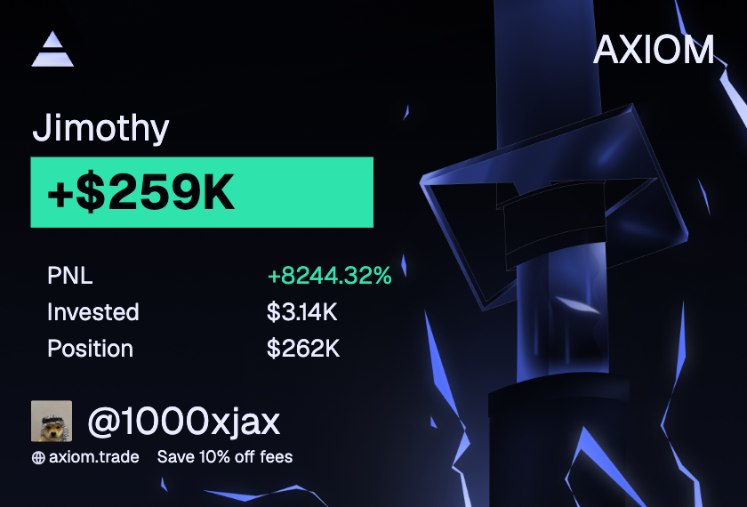 100xjax's tweet photo. $Jimothy made me over $250K in under 24 hours 😭

$3,142 → $260K (84x for me and my community) 

One memecoin trade alone can completely change your life.

Just mind blowing to even think about.. https://t.co/CDz5RTM7OS