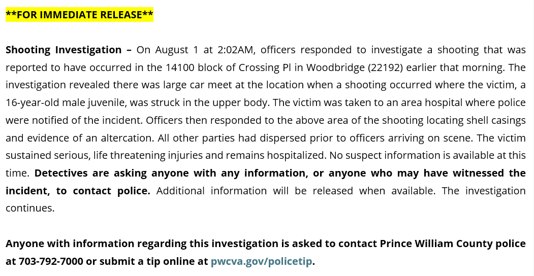 Prince William County Police Department tweet media