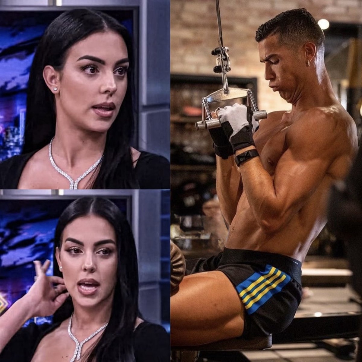 MotivacionesF's tweet photo. GEORGINA RODRIGUEZ: "Cristiano se despierta a las 6 a.m. Se levanta y hace ejercicio. Bebe mucha agua por la mañana porque cree que comenzar un nuevo día requiere un cuerpo fuerte y saludable."

"Luego descansa una hora y media, desayuna, come fruta, queso y huevos, y después vuelve al gimnasio. Levanta pesas durante 2 horas y luego descansa. Por la tarde, se relaja con su familia o amigos. Finalmente, antes de acostarse, va a nadar porque piensa que es un buen calentamiento antes de dormir."