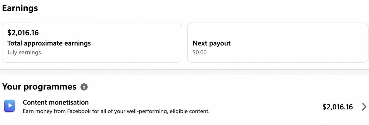 $2,016.16 July payout from a recently monetized small Facebook page