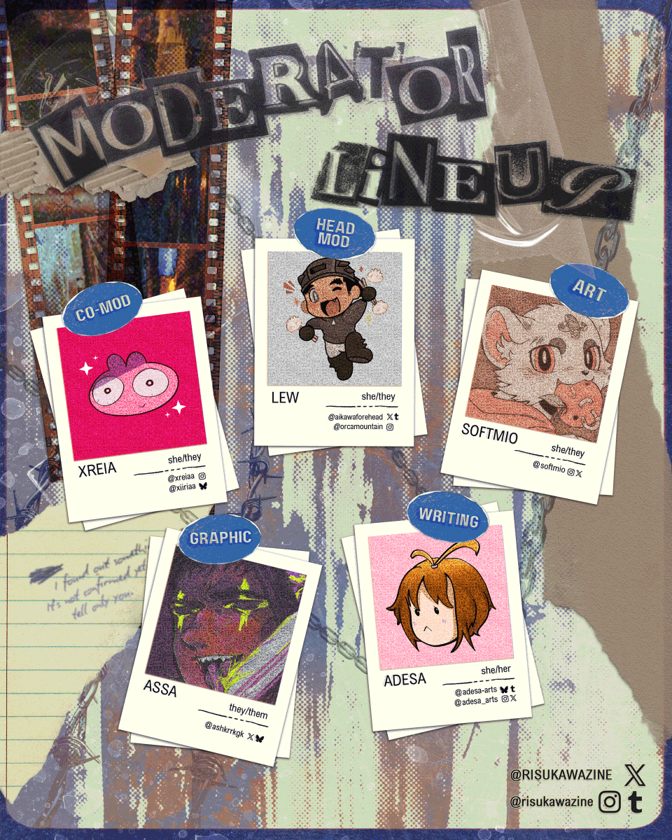 RISUKAWAZINE's tweet photo. 🌵 MODERATOR LINE-UP 🌵

We are excited to present our wonderful mod team for the Risukawa zine!!

They will be working hard to assist our amazing contributors and to bring this project to life! https://t.co/9b5KEoQAx7