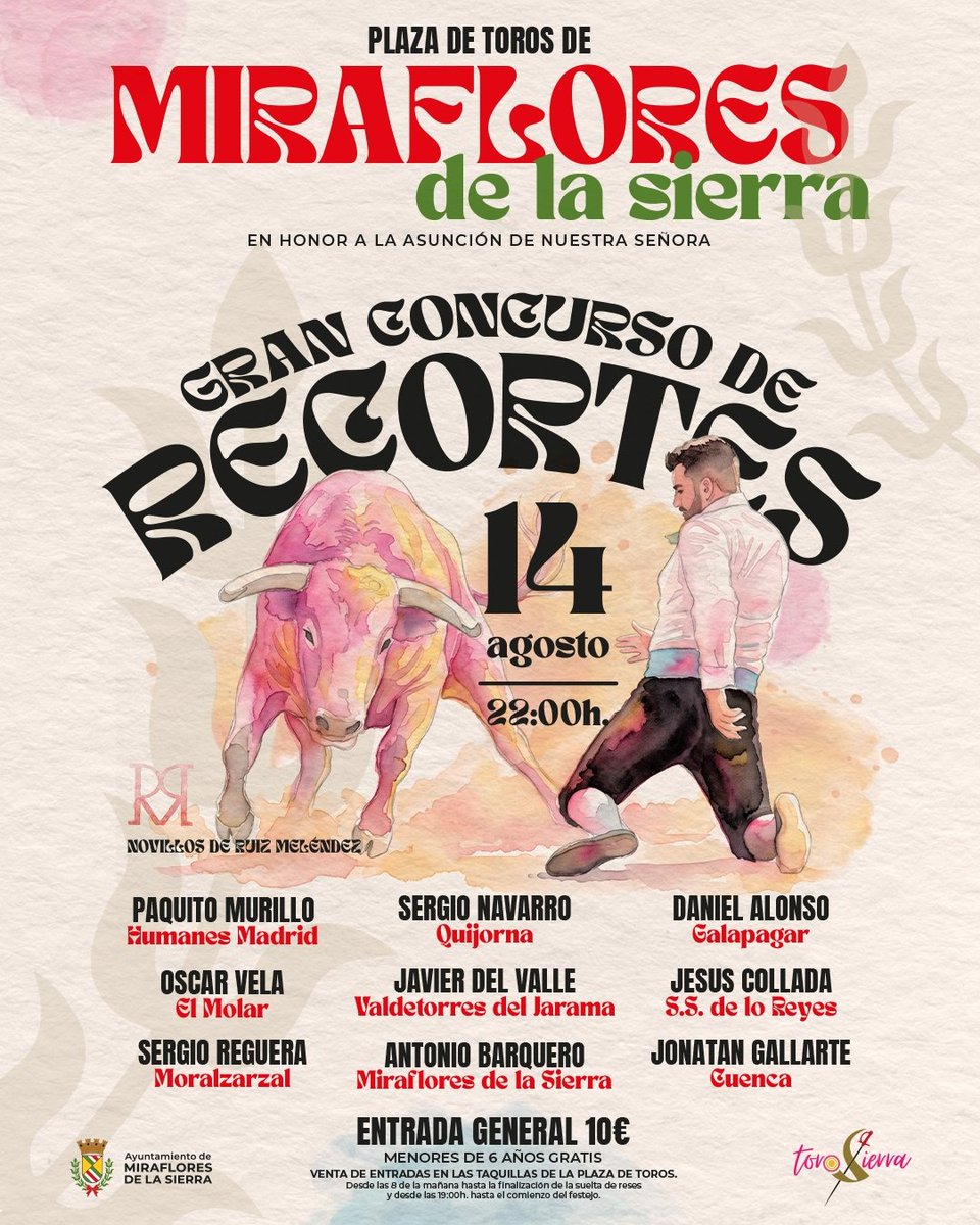 teamtoro_es's tweet photo. 🐂🔥 ¡Miraflores de la Sierra tiene una cita con la emoción!
El próximo 14 de agosto vuelve el Gran Concurso de Recortadores.
Una noche de arte, valor, emoción y riesgo con los mejores especialistas del momento.
📍 Plaza de Toros de Miraflores de la Sierra
🕘 21:00 h
¡No faltes! https://t.co/j8BhtBCzxB