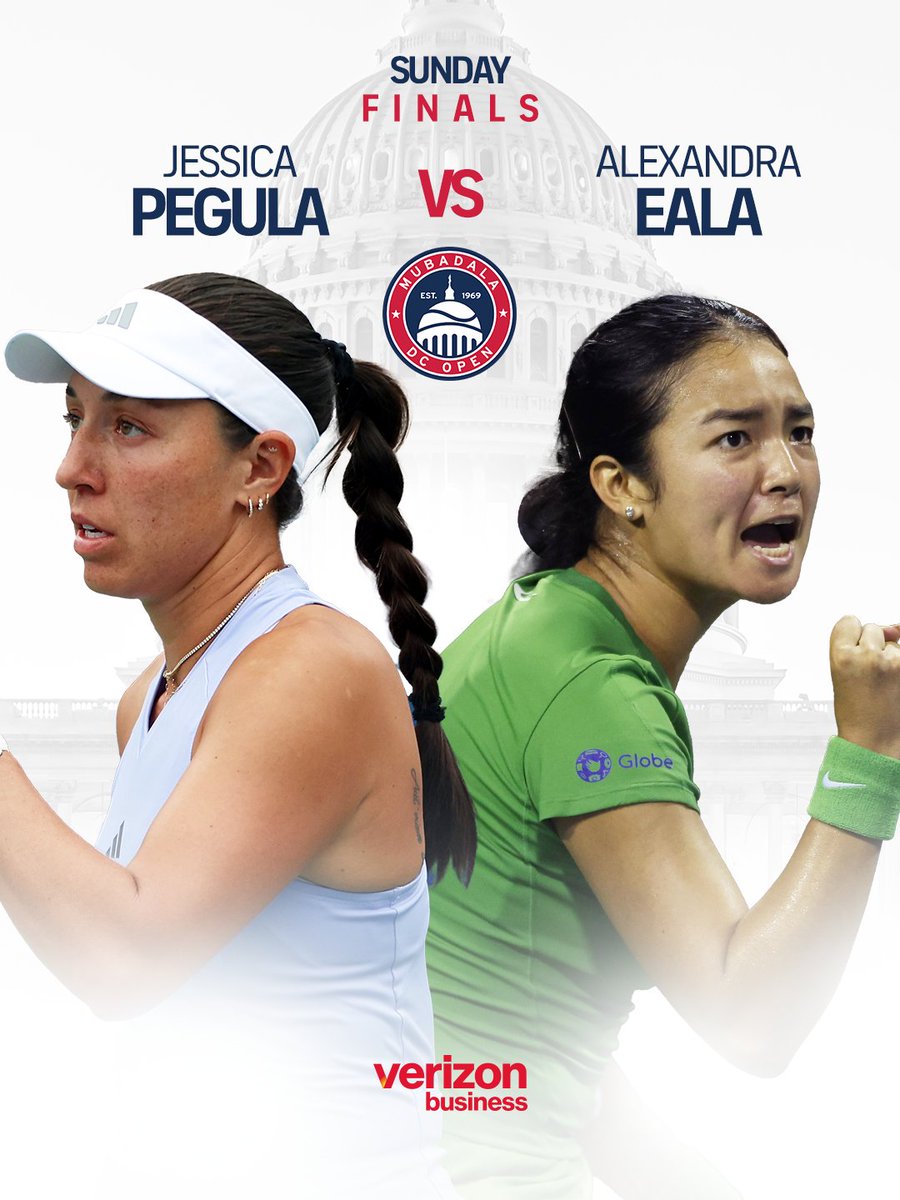 mubadaladcopen's tweet photo. All to play for 🏆

Jessica Pegula will battle Alex Eala in the women's singles final, sponsored by @VerizonBusiness!

#MubadalaDCOpen https://t.co/jj8aGOGsEA