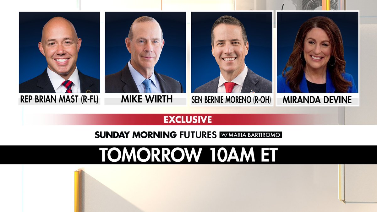 SundayFutures's tweet photo. 🚨 TOMORROW: A can't-miss lineup on Sunday Morning Futures with @MariaBartiromo.
Joining the show:
🇺🇸 @BrianMastFL
⛽ #MikeWirth, Chairman & CEO of @Chevron
🇺🇸 @berniemoreno
📰 @mirandadevine
📺 Sunday | 10 AM ET | @FoxNews https://t.co/1ylcUsatEf