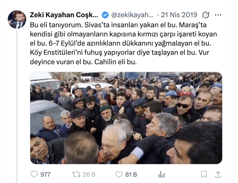 malikejder's tweet photo. Densiz bir herif, Kılıçdaroğlu'na yumruk atınca..

Sivas olaylarından girdiler ebu cehilden çıktılar..Kılıçdaroğlu'nu deli gibi savundular..

Bu patavatsız herif Kılıçdaroğlu'na sadece bir yumruk atmıştı..

Şimdi bu olay üzerinden algı çeken tayfa Kılıçdaroğlu'nu, inancını, ailesini linç ediyor..

Kılıçdaroğlu'na atılan yumruğun tekmenin küfürün haddi hesabı yok.