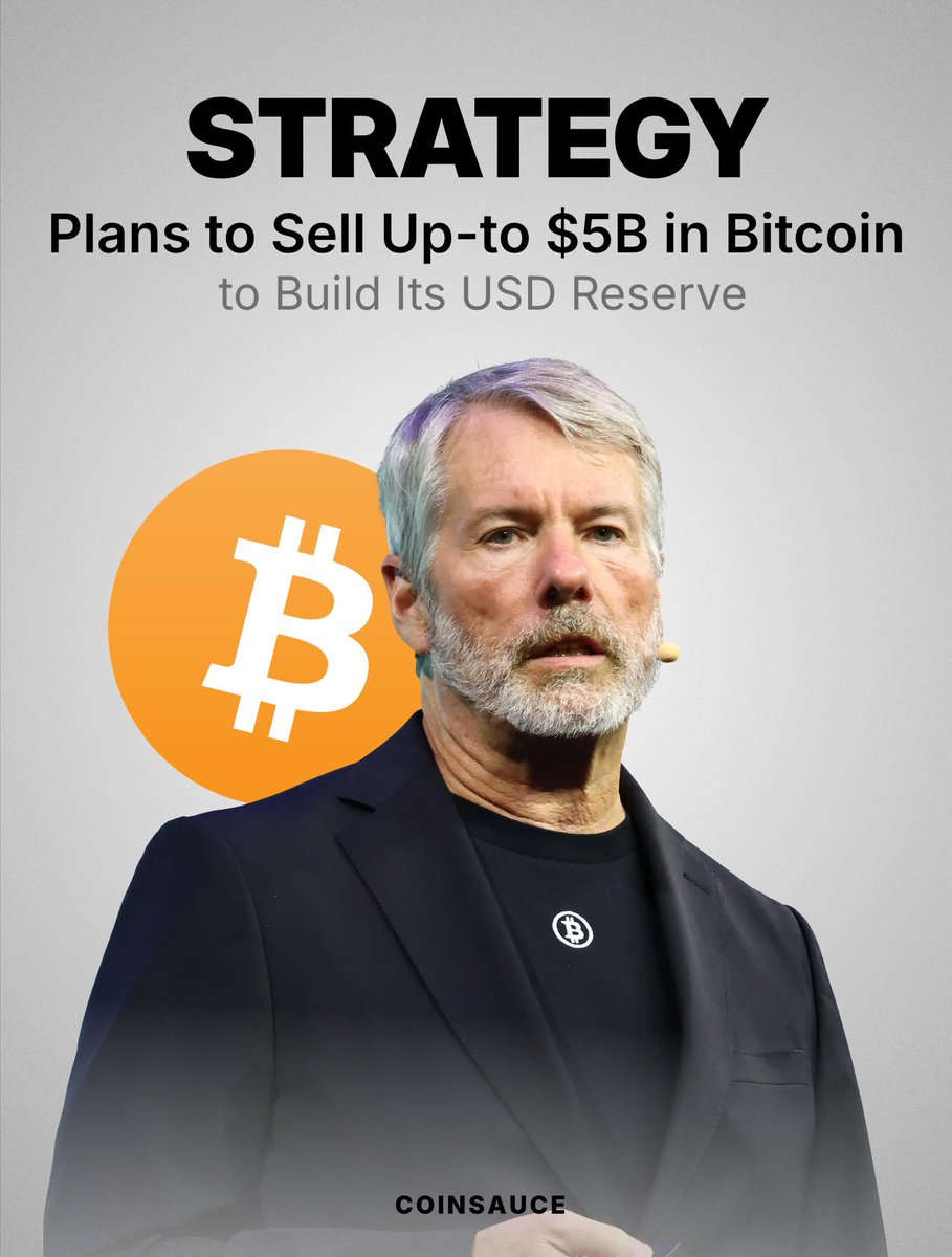 Coinsauce0's tweet photo. Strategy announced a new Monetization Program that allows the company to sell up to $5 billion worth of Bitcoin to strengthen its USD reserves, support dividend payments, interest obligations, and potential share repurchases. https://t.co/hmMDLdZy5d