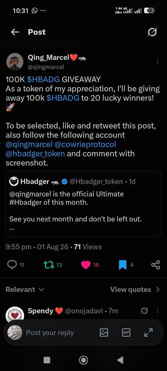 Sunshine817666's tweet photo. @qingmarcel @CowrieProtocol @Hbadger_token https://t.co/HDX2L7UPw6