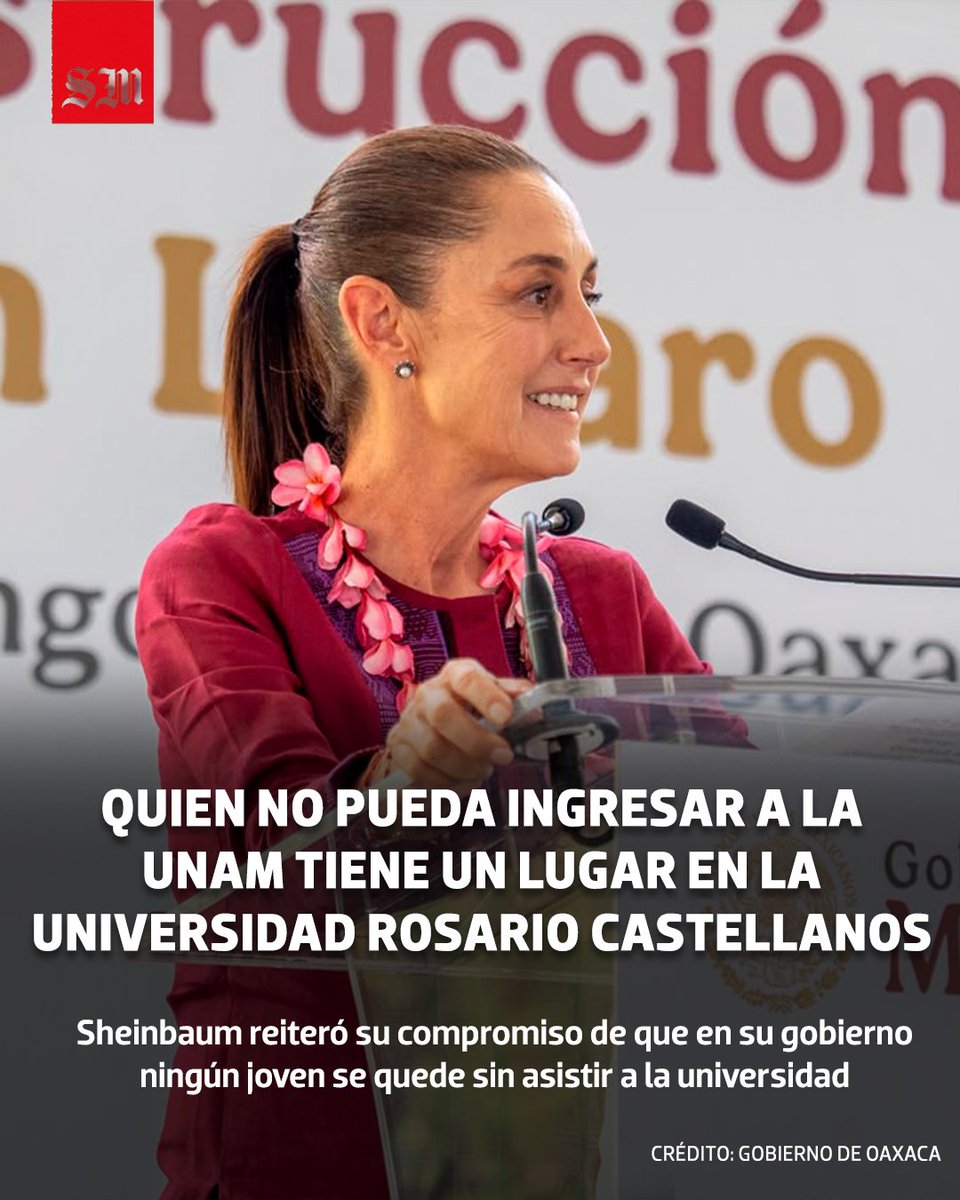 elsolde_mexico's tweet photo. 🏫 “Si hay un estudiante rechazado en ese examen, le vamos a abrir la puerta en la Universidad Nacional Rosario Castellanos”, dijo la presidenta Sheinbaum  a quienes no consigan ingresar a la UNAM después del examen presencial de control: https://t.co/JcOhxHmmIt
📸 Presidencia https://t.co/ICn3tPbLK0