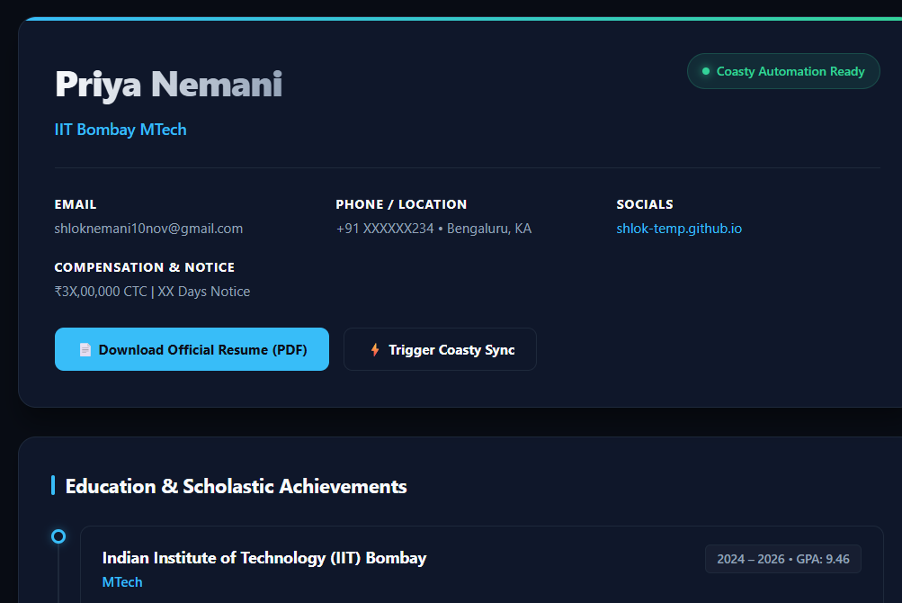nemani_priya's tweet photo. @coastyai Job hunt remains hard with no gr8 automation.
@coastyai background tasks searches & help find the best roles at ur dream places, improve application quality, draft Cover Letter & autonomously APPLY so u r #alwaysfirst Code, dev details to be live <48h on https://t.co/Rp0idUxSgS https://t.co/eMl3uuoRSy