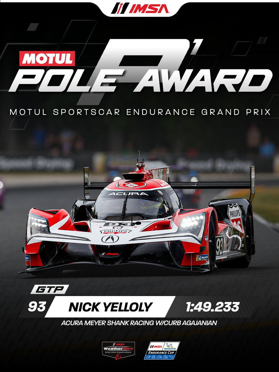 IMSA's tweet photo. Congratulations to the Motul Pole Award Winners for the 2026 Motul SportsCar Endurance Grand Prix at Road America! 

Motul SportsCar Endurance Grand Prix
🟢: Sunday, August 2 | 11:40AM ET
📺: Peacock
🌍: IMSA YouTube Live, IMSA .tv
📻: IMSA Radio https://t.co/egQqQmS7Ck