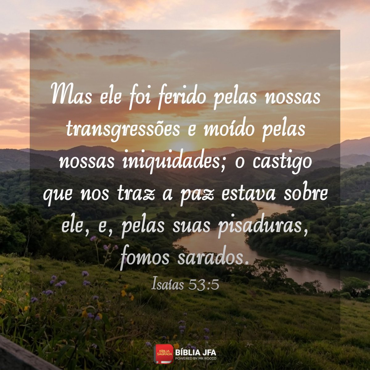 AlciannyGomes's tweet photo. Mas ele foi ferido pelas nossas transgressões e moído pelas nossas iniquidades; o castigo que nos traz a paz estava sobre ele, e, pelas suas pisaduras, fomos sarados.
Isaías 53:5
#versiculobiblicododia #deusnocomando #foryoupage💙 #viral #jesuscristoéosenhor https://t.co/EJAXCItJIk