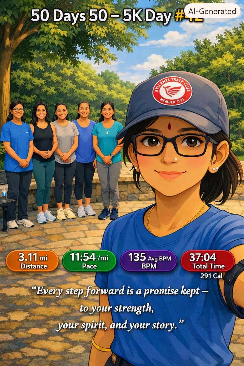 Jayalakshm61866's tweet photo. Day 42 🏃♀️ –50 Days - 50 5K Promise Kept
Every step forward is a promise kept — to your strength, your spirit, and your story.
#50Days50 #5KRun #MarathonRunnersOfAtlanta #GhibliRunSeries #PromiseKept #KeepMoving https://t.co/o4hylfcMh8