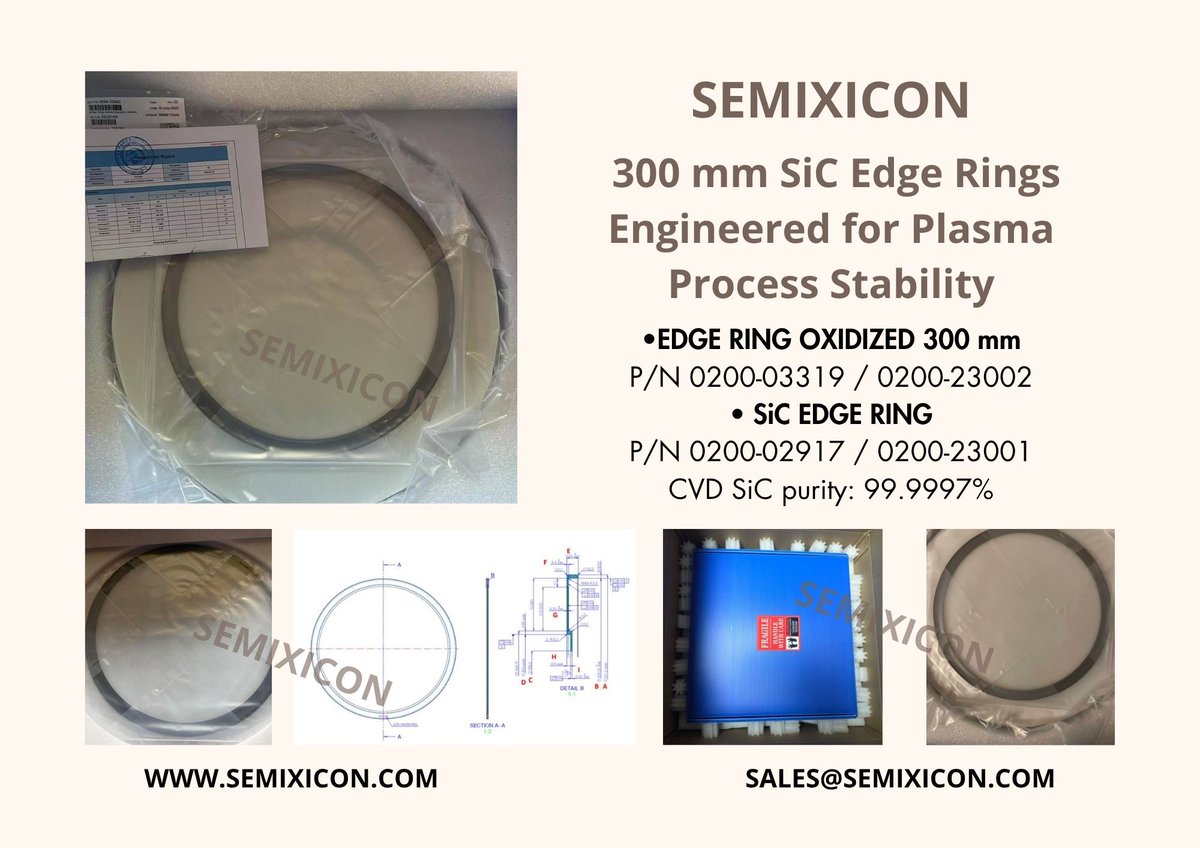 DiamondSemi's tweet photo. SEMIXICON SiC Edge Rings
https://t.co/5PQIMoBrCk
#SiCEdgeRing #CVDSiliconCarbide #SiliconCarbide #SemiconductorConsumables #PlasmaEtch #WaferProcessing #HighPuritySiC #PlasmaResistance #ThermalStability #ParticleControl #WaferEdgeProtection #ProcessUniformity #AdvancedCeramics https://t.co/COVKjLUU1c