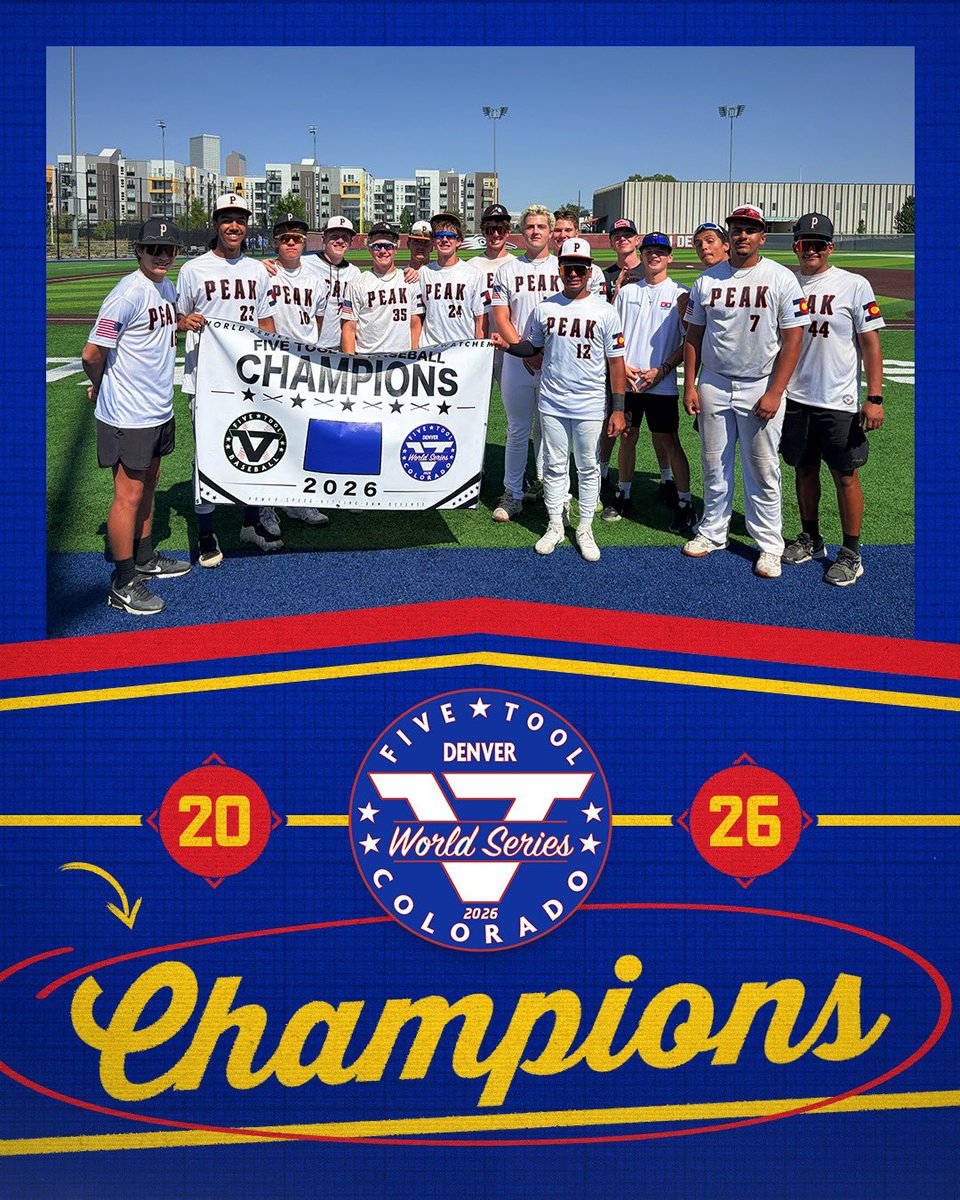 FiveToolCO's tweet photo. 🏆CHAMPIONS🏆

Congrats to Peak Baseball Club - Black on winning the 18U Open Division of the @FiveTool Colorado Denver World Series!

#WatchEm https://t.co/5H6Tndpzvz