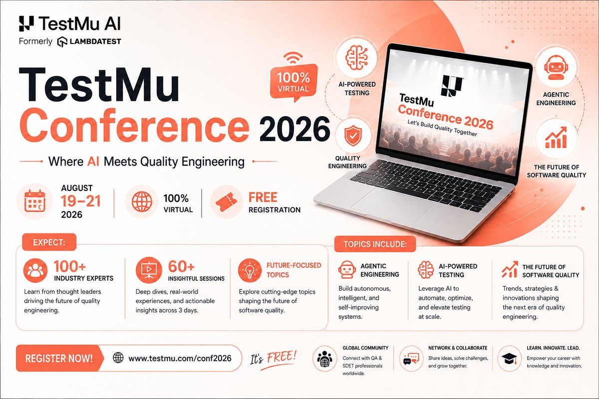 HaiderAKhan5's tweet photo. Excited for #TestMuConf2026! π
As an SDET, I'm excited to explore how AI is shaping the future of software testing and automation. Looking forward to learning from industry experts and discovering ideas I can apply to real-world projects.
#MyTestMuConfMoment @testmuai https://t.co/p1YDnWXpR9
