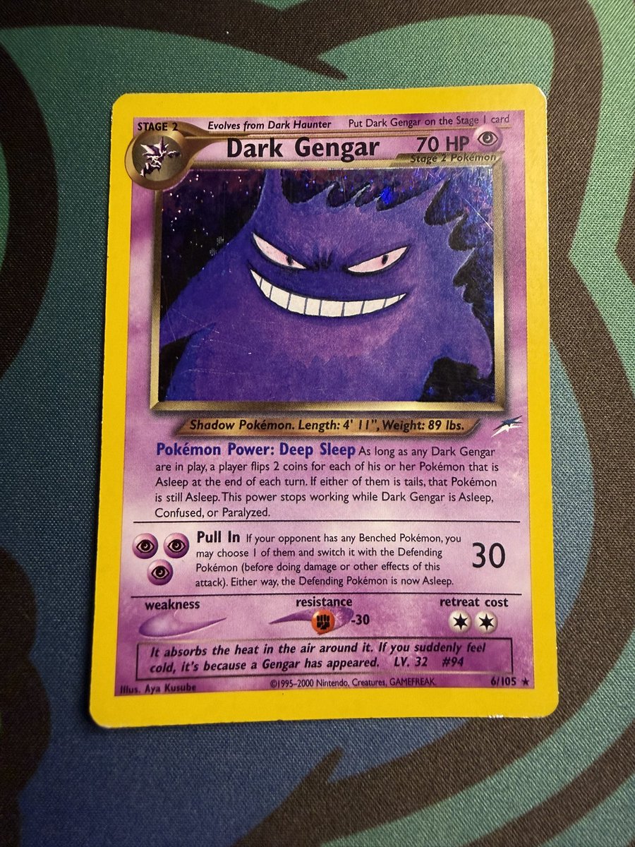 CharizardEats's tweet photo. Dark Gengar for sale!

Entertaining offers on the dark Gengar. I’d consider it Heavy Played. 

Asking $300 shipped. 

TCG has HP  last 3 solds at $270-$370. 
eBay lowest listed is around $350
eBay last solds range from $250+

Likes and reposts appreciated https://t.co/bzdLWSUo0K