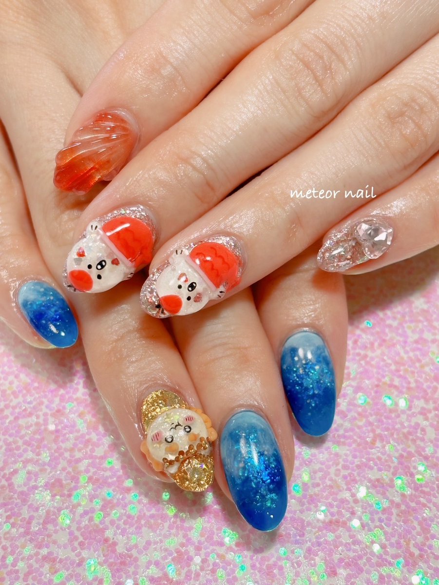 meteornail's tweet photo. ちいかわ　うさぎ＆シーサー×セイレーン＆人魚nail♡

※一部指定＆おまかせデザイン

※痛ネイル、モチーフネイル、持ち込みデザイン、おまかせデザインは事前要予約。
参考画像などは事前にお送り頂きお日にちに余...

詳細はこちら↓（ネイルブック）
https://t.co/sqsqpEOIhf https://t.co/lGGpIPxzSY