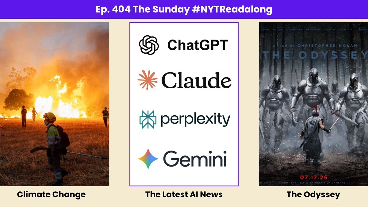 neilparekh's tweet photo. @sree @digimentors @BigGreenPen @SFDoug @shashib @waynekamidoi @DianeStefani @johnleemedia @mcurtisnc3 @RoseHorowitz31 @DrSujanaENT @Sreeniv 2/x We have gift links to several @nytimes articles related to Ep. 404 of The Sunday #NYTReadalong on our @digimentors website.

🔗https://t.co/gvaaejedPX

(The gift links will expire in 30 days.)

#ClimateChange #AI #TheOdyssey https://t.co/wnUMAylKYc