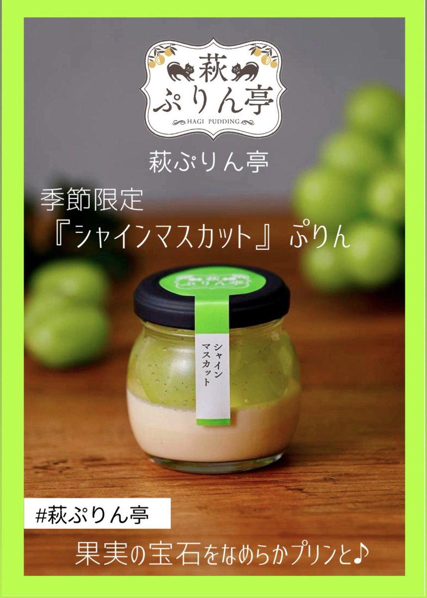 hagipurin1's tweet photo. 山口県萩市【萩ぷりん亭】の

季節限定✨✨
『シャインマスカット』ぷりんが新発売❗️
果実の宝石💎を
なめらかとろけるプリンと共に味わう
その瞬間。。。。

プリンセス👸＆プリンス🤴体験🫶

贅沢な極上プリン🍮で
ひんやりご褒美スイーツ✨✨を
楽しまれて下さいね♪
#プリン https://t.co/NIpINj7Shu
