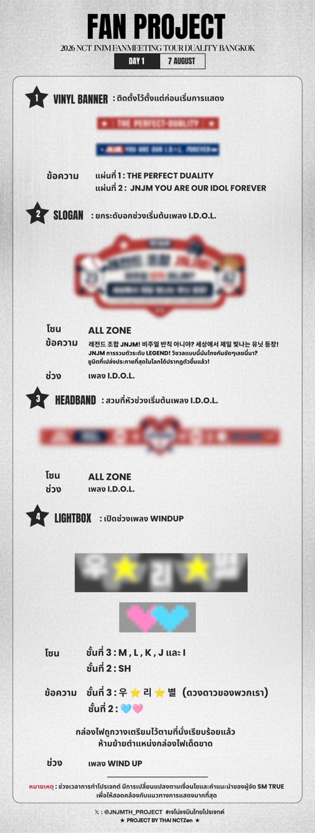 JNJMTH_PROJECT's tweet photo. ◤ 𝐂𝐋𝐀𝐒𝐒𝐈𝐅𝐈𝐄𝐃 𝐌𝐈𝐒𝐒𝐈𝐎𝐍 ◢

𝐀𝐂𝐂𝐄𝐒𝐒 𝐆𝐑𝐀𝐍𝐓𝐄𝐃

✮⋆˙แฟ้มภารกิจของ FAN PROJECT ได้ถูกเปิดเผยแล้ว!! 

𝐅𝐀𝐍 𝐏𝐑𝐎𝐉𝐄𝐂𝐓 • 𝐍𝐂𝐓 𝐉𝐍𝐉𝐌 𝐅𝐀𝐍𝐌𝐄𝐄𝐓𝐈𝐍𝐆 𝐃𝐔𝐀𝐋𝐈𝐓𝐘 𝐓𝐎𝐔𝐑 #𝐁𝐀𝐍𝐆𝐊𝐎𝐊 𝟕-𝟗 สิงหาคม 𝟐𝟎𝟐𝟔

★ 01  | BANNER : ติดตั้งไว้ตั้งแต่ก่อนเริ่มการแสดง
★ 02 | SLOGAN : ชูสโลแกนตามช่วงเพลงที่กำหนดในแต่ละวัน
★ 03 | HEADBAND : สวมในช่วงเพลงที่กำหนดในแต่ละวัน
★ 04 | LIGHT BOX : เปิดในช่วงเพลงที่กำหนดในแต่ละวัน

☆ หมายเหตุ: 
1.โปรเจกต์ทั้งหมดมีการปรับแก้และ ผ่านการ approve จาก SM Ent. และ SM True ทั้งหมดแล้ว
2.มีการเปลี่ยนแปลงช่วงเวลาการทำโปรเจกต์ตามคำแนะนำของผู้จัด SM TRUE

ทางทีมโปรเจกต์ขอขอบคุณทุก ๆ คน ที่คอยติดตามและให้การสนับสนุน รวมถึงเข้าใจในการปรับเปลี่ยนครั้งนี้ 

ᯓ★ 𝐒𝐓𝐀𝐓𝐔𝐒 : 𝐑𝐄𝐀𝐃𝐘 𝐌𝐈𝐒𝐒𝐈𝐎𝐍 𝐒𝐓𝐀𝐑𝐓𝐒 𝐈𝐍 𝟑...𝟐...𝟏...
แล้วมาร่วมกันทำให้ทุกภารกิจสำเร็จ เพื่อมอบความทรงจำที่ดีที่สุดให้กับ JENO & JAEMIN ไปด้วยกัน 

#เจโน่แจมินไทยโปรเจกต์
#NCTJNJM_FANMEETING_TOUR 
#NCTJNJM_FANMEETING_TOUR_DUALITY