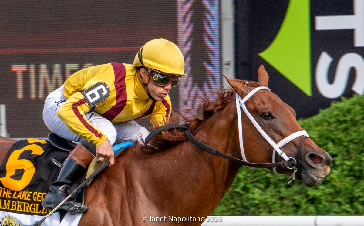 jmg27_janet's tweet photo. AMBERGLEN (IRE) and @iradortiz in the Gr3 Lake George for trainer @bradcoxracing and @StonestreetFarm https://t.co/xFcofJeUVJ