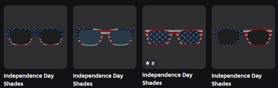 AvrenziStudio's tweet photo. New Avrenzi Independence Day glasses

Just an update: we released 1 Free-Limited (Relaunches August 3rd, 9AM EST) and we three separate variants which are paid items.

Wish to participate in our UGC quest? Join our Discord with the code: Avrenzi https://t.co/xhYHZ2MRf1