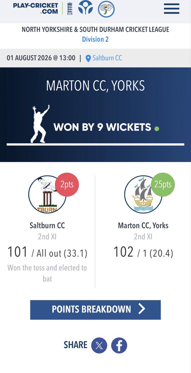 jammer_1987's tweet photo. Top of the table #Saltburn lost by 9 wickets yesterday without #clickypointing playing 😂😂😂 #clickgate #cricket https://t.co/BinUEsZ2Lb