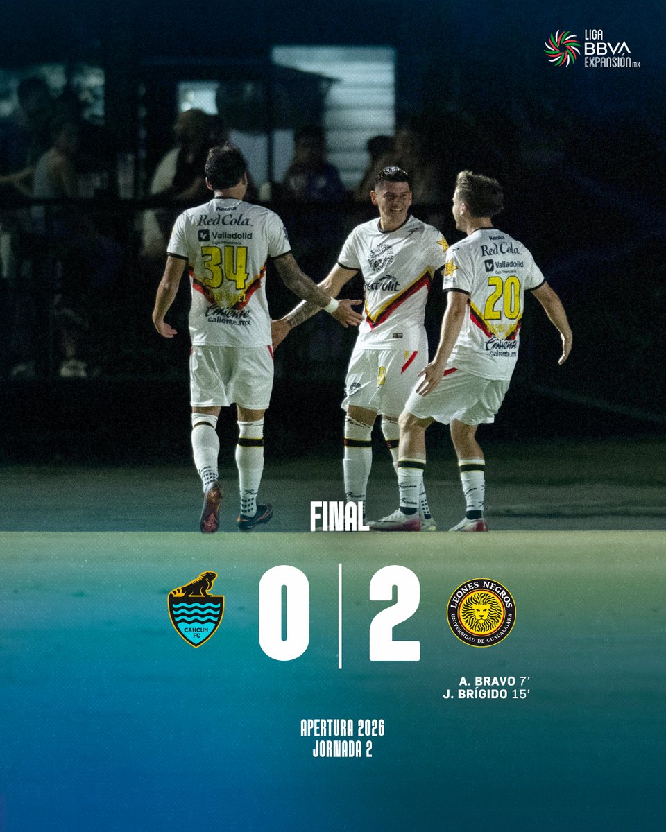 LigaMXExpansion's tweet photo. ¡@LeonesNegrosCF se lleva los tres puntos de la Riviera Maya! 🦁

Los Melenudos mantienen el dominio sobre Cancún, cinco triunfos en los últimos seis juegos entre ambos. 👊
📰Los detalles: https://t.co/PEyzARPPqo

#J2 | #AP26 | #ExpansiónMX https://t.co/amLQPEe6Q0