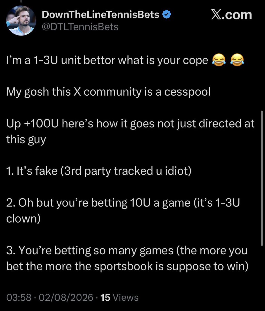 PickedBy99's tweet photo. Eh… yeah? You “bet” (which you obviously don’t) 1600 units in a month. You’re a degenerate fucking idiot with that can’t help but be an addict betting every game on the board. Keep it up another 2 months I’ll check back in on your mathematically inevitable -300 unit months. https://t.co/UzCHNGFPOB