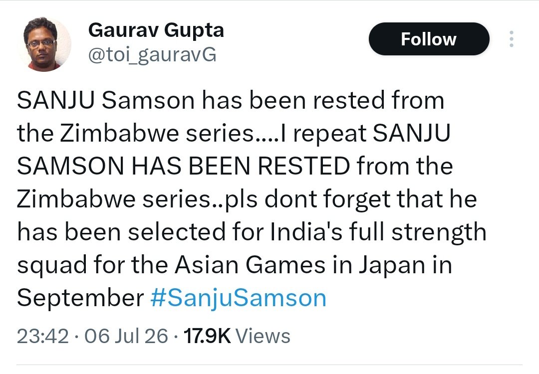 Brutu88's tweet photo. Those journalists who were saying Sanju Samson has been rested were lying. They are part of either the Mumbai lobby or the Punjab lobby. They know fans are angry and they were trying to save Agarkar and Shreyas Iyer https://t.co/78aRFApftP