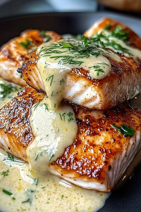 Crispy Salmon with Dill Cream Sauce