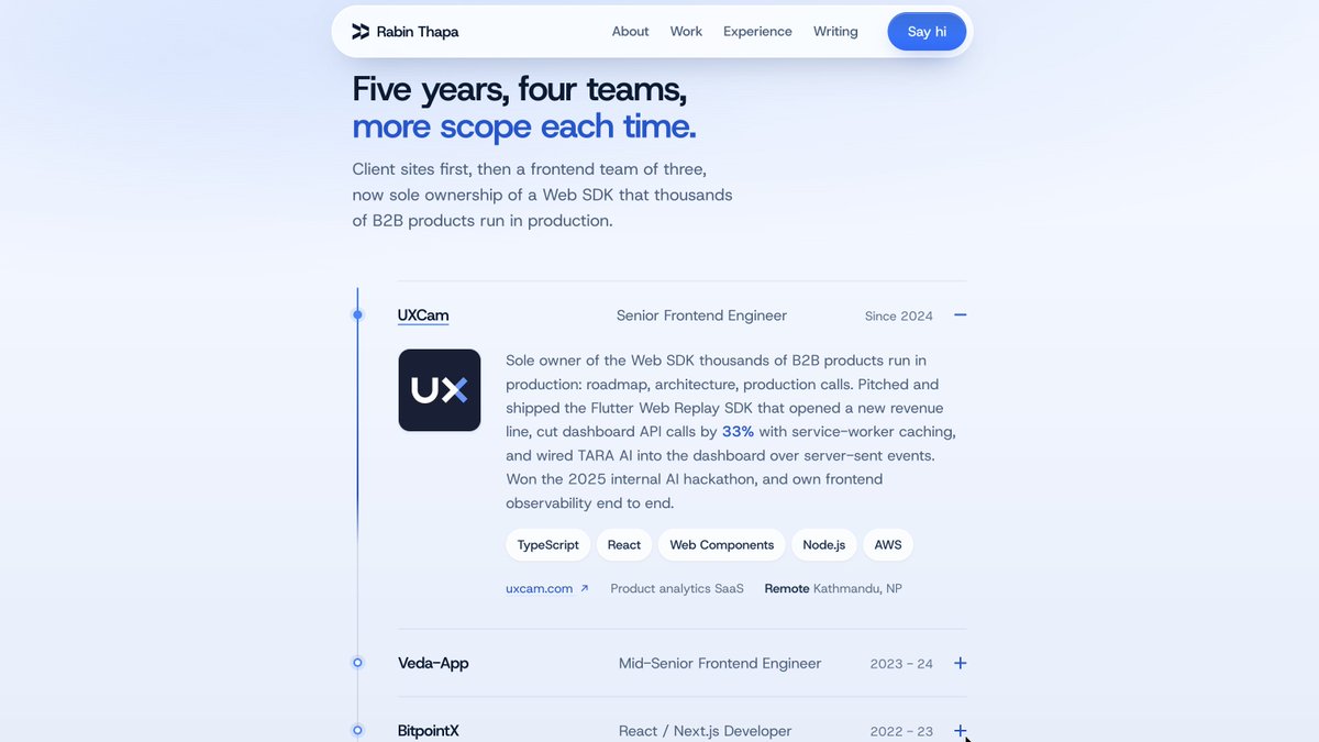 imrabin11's tweet photo. Redesigned my portfolio (https://t.co/UYU0Fp93Ju) to something more vibing, let me know your thoughts ? 
Animations are glitchy sometime will fix it soon🙂
#UIUX #frontend #Products https://t.co/1qIEx1W81L