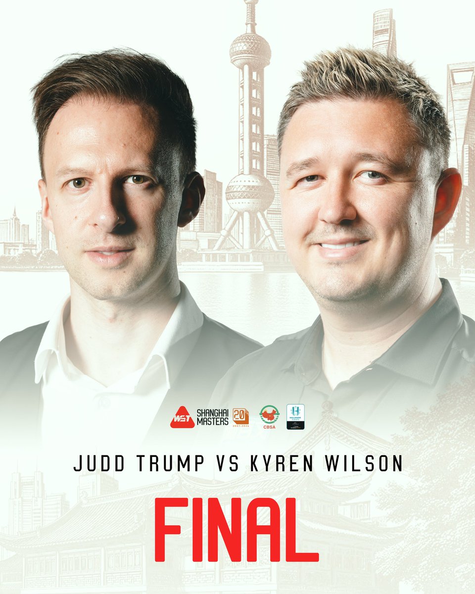 WeAreWST's tweet photo. RIVALRY RENEWED IN SHANGHAI! 🇨🇳

World No. 1 Judd Trump takes on the defending champ Kyren Wilson.

Best of 2️⃣1️⃣ frames
📍Luwan Stadium, Shanghai 
⏰ Session one 14:00 🇨🇳 / 07:00 🇬🇧 Session two 19:30 🇨🇳 / 12:30 🇬🇧
📺 Head to our pinned post for details on how to watch 

#ShanghaiMasters