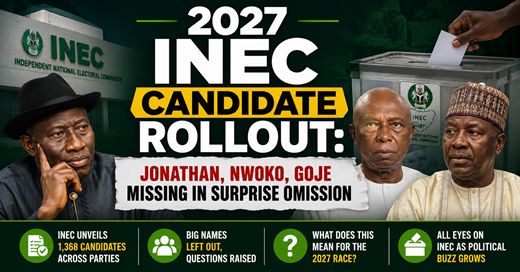 vibe_ONPOINT's tweet photo. 🚨 2027 INEC Candidate Rollout: Jonathan, Nwoko, Goje Missing in Surprise Omission

👇 Read more: 
 https://t.co/oiD0tXYW7z

#Vibeonpointmedia #Breakingnews https://t.co/ejnq7jNWXJ