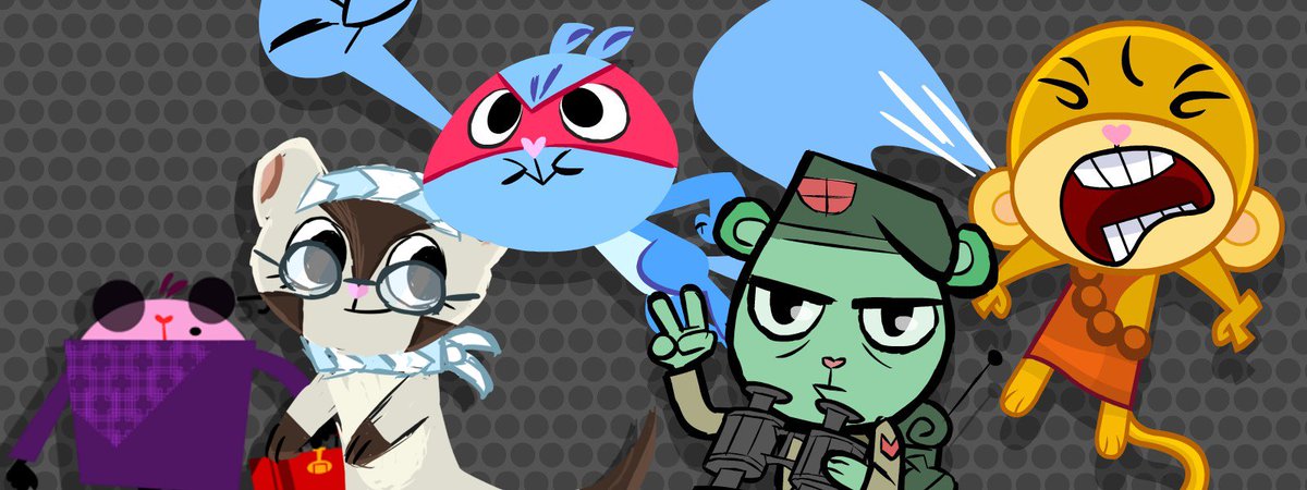 RainyVix36893's tweet photo. I finished! I even put her next to 3 of the Ka-Pow! main characters to compare her to them. (I also added Mole because how dare they not put him in 😡) #htf #happytreefriends #oc #htfoc https://t.co/L1h8S1kZ9h