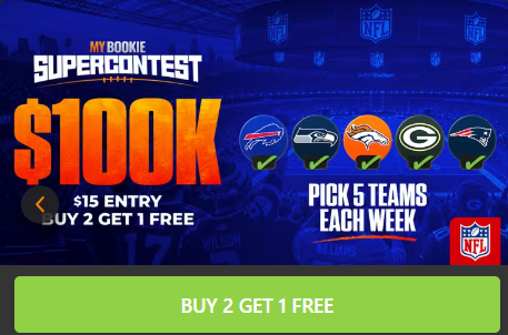 XSportsbook's tweet photo. NFL MyBookie $100K SuperContest 2026 
Pick 5 Against the Spread
The NFL is back and now is the time to take advantage of an early bird special. 3 entries for the price of 2
#NFL #HOF #CARvsAZ #Circa 
https://t.co/O5vXlNKBuf