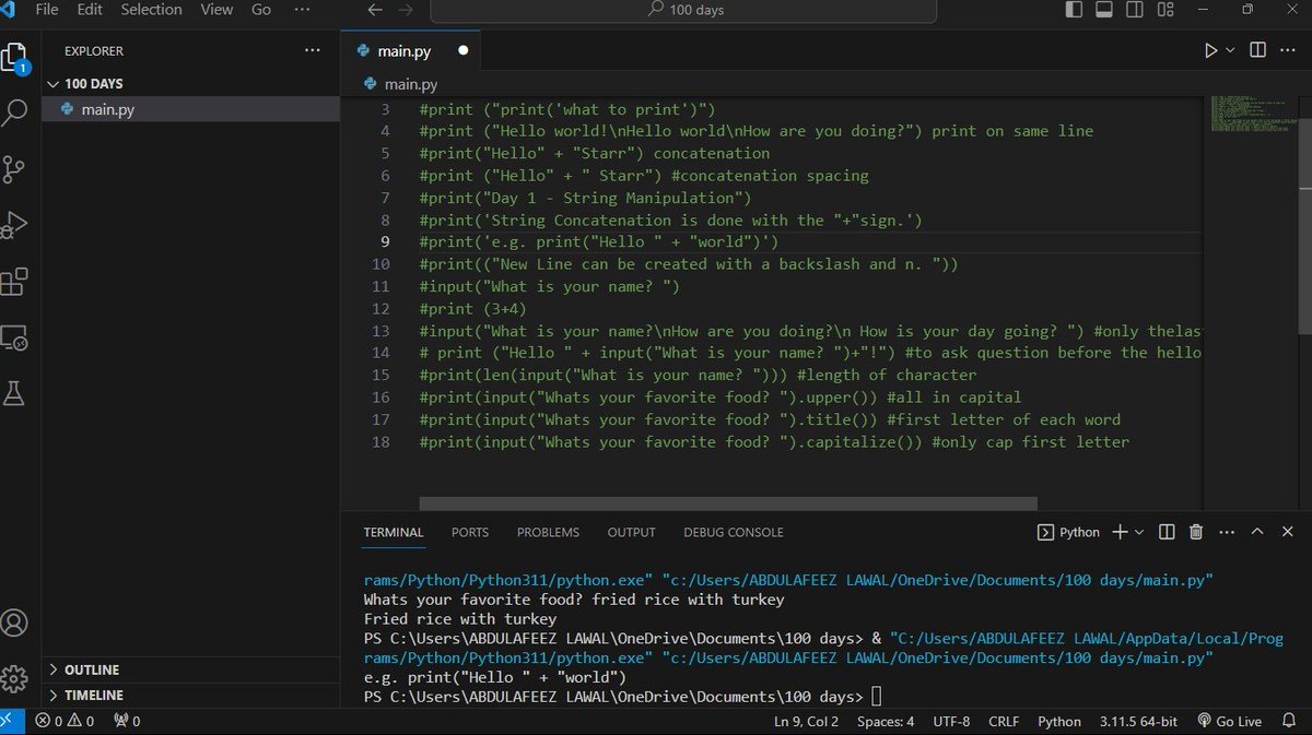 Feezle60's tweet photo. Not a beginner in Python but I decided to start again from scratch
Day 1 of 100 days of python coding
#100Daysofcode #pythoncoding https://t.co/QnOGYgaCLN