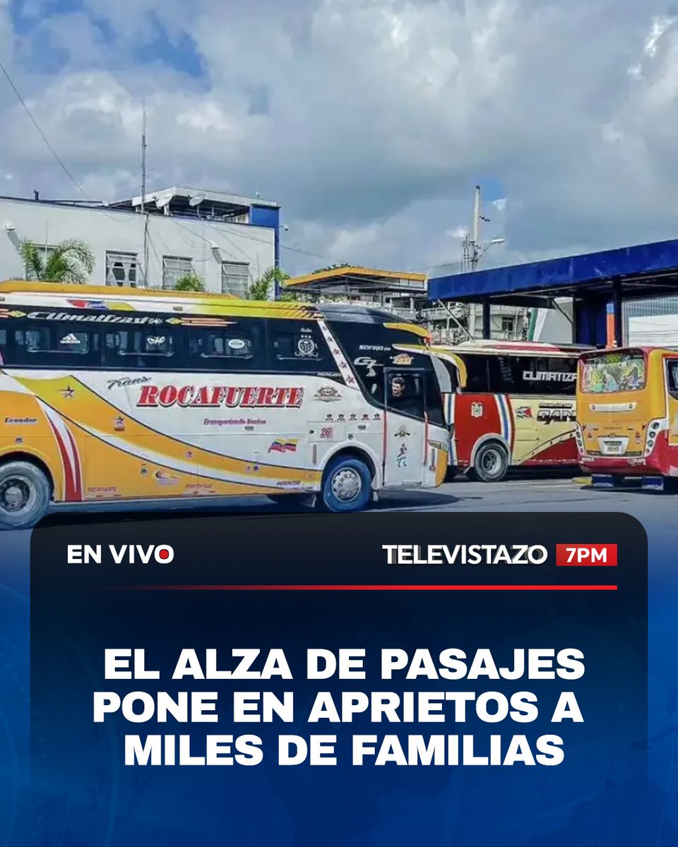 EcuavisaInforma's tweet photo. 🔴 #ENVIVO | Con los nuevos pasajes Inter e Intraprovinciales ya en vigencia, miles de ecuatorianos deben ajustar sus gastos. Televistazo revisa cómo se aplican las nuevas tarifas y el drama de quienes dependen del transporte para estudiar, trabajar o recibir atención médica.

Mira #Televistazo 7 PM 📲 https://t.co/9waRQK87s1
