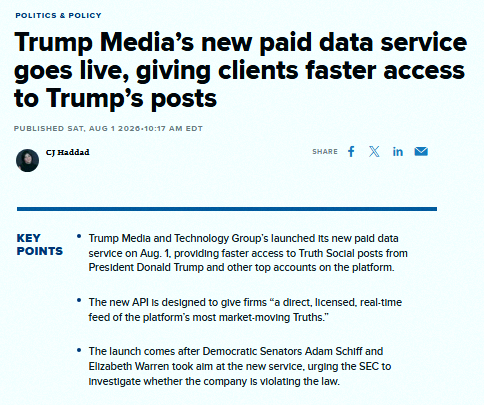 pond19941's tweet photo. 機関がトランプ大統領のTruth Social投稿を月10万ドルでより速く見られるようになったみたい🚨🚨 https://t.co/jJmDMxhnFy