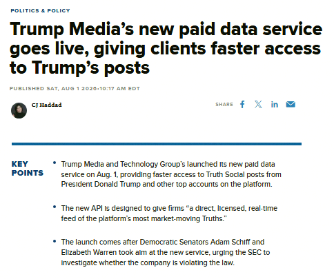 fang_kb's tweet photo. トランプ大統領のTruth Social投稿、機関向けに月10万ドルで即時アクセス可能に🚨🚨 https://t.co/iJ8GwhfhWb