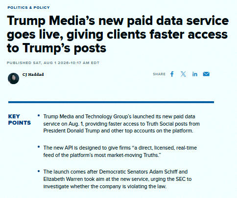 kanraphitudtu's tweet photo. 機関は月10万ドル払えば、トランプ大統領のTruth Social投稿をより早く確認できるようになるみたい🚨🚨 https://t.co/eqj2emLE7P