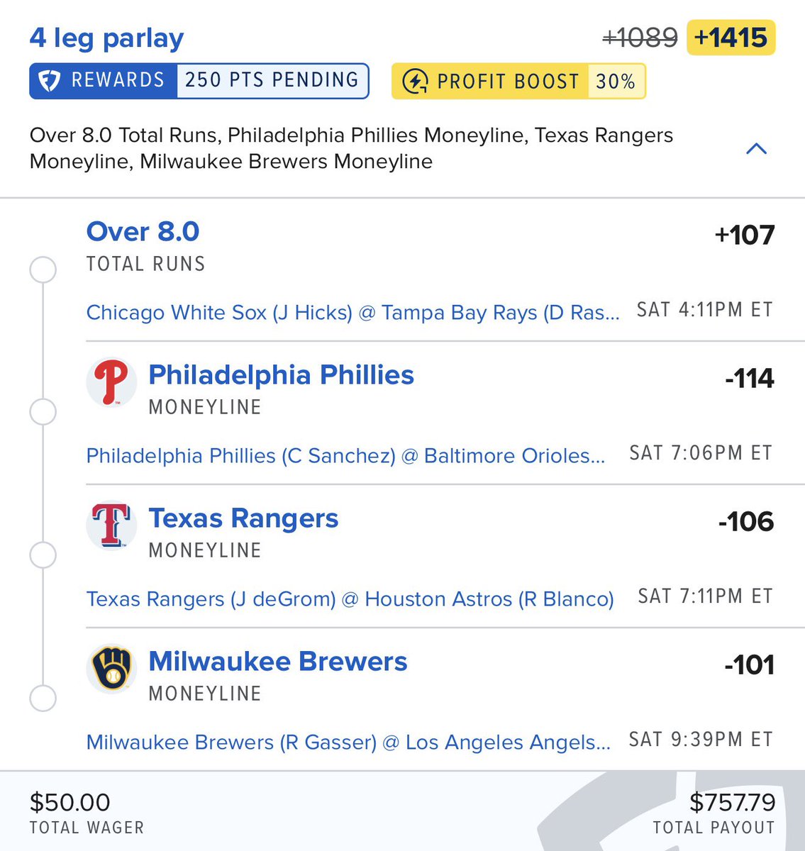 BetGoddess__'s tweet photo. $750 on Saturday:

Over 8 
Phillies ML
Rangers ML
Brewers ML

+1400 ⚾️

Built using my MLB algorithms.
https://t.co/5jftzuTHdn https://t.co/O6JuaAx92y