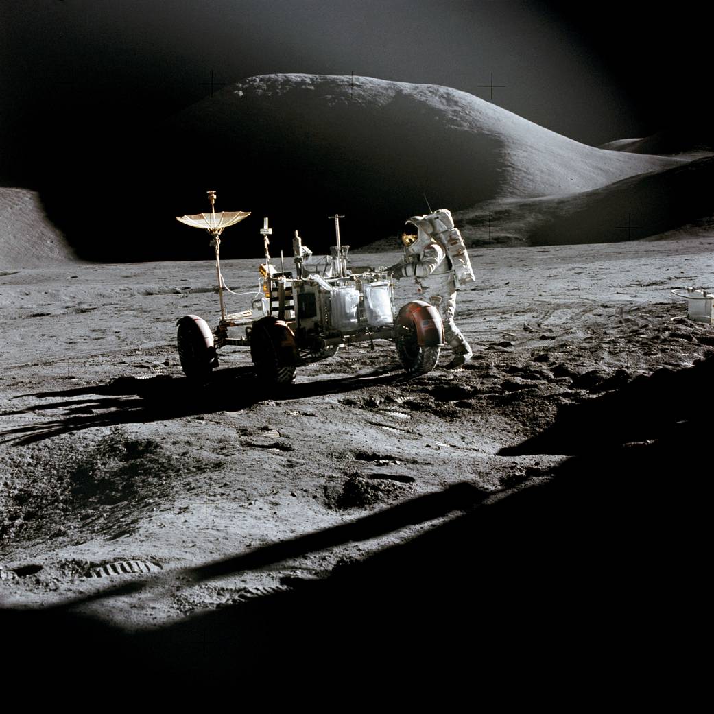 airandspace's tweet photo. At the end of their second EVA (extravehicular activity) on the lunar surface 55 years ago today, the Apollo 15 astronauts set up an American flag on the Moon. A crossbar at the top gives the flag the appearance of flying in the wind. https://t.co/0Glj8BQqrr