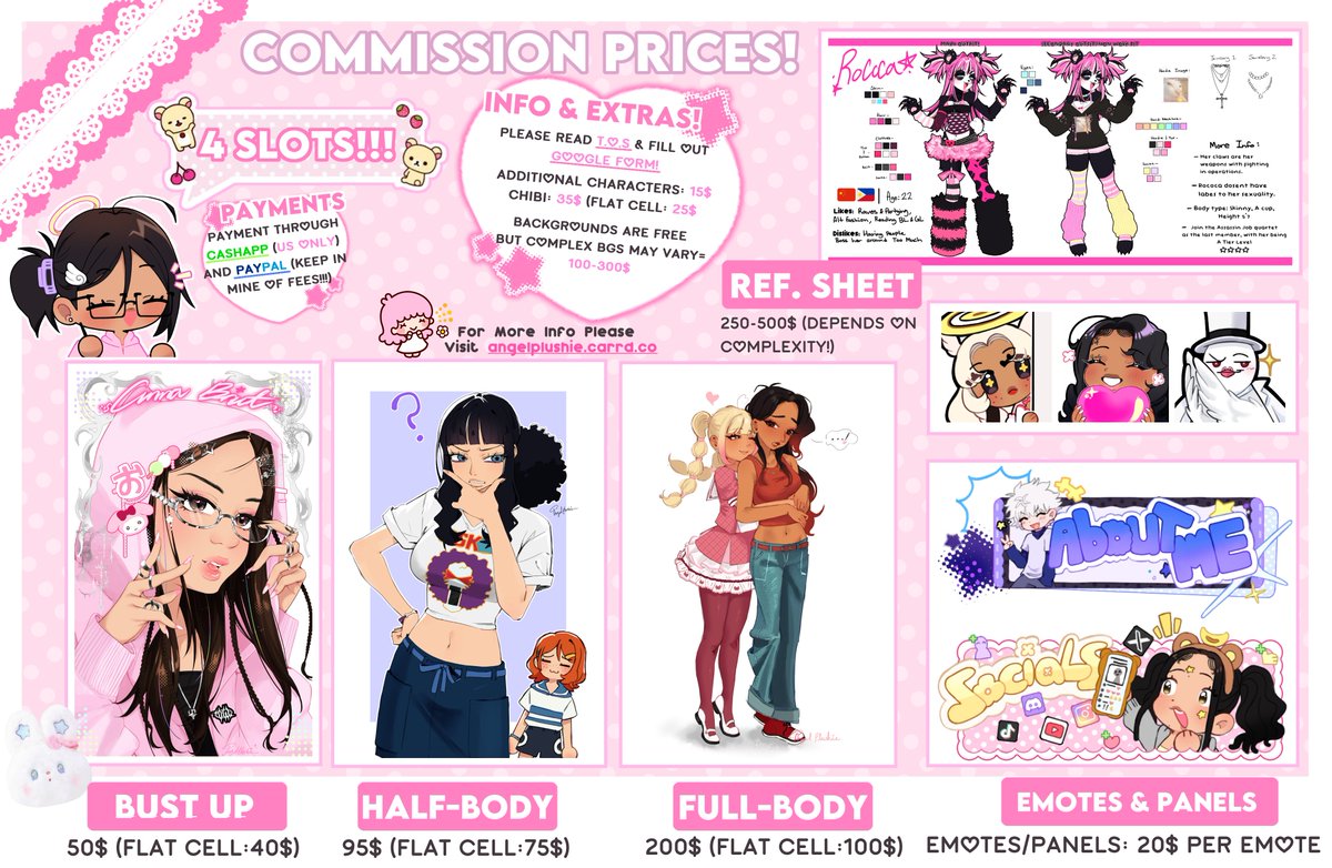 Angelplushie_'s tweet photo. Art Commissions are open again!! YAY 💖 
.
There some new changes so please read TOS and pricing first before anything in my site!! As well to fill out the form and to message after. (if there's something not listed Dm and we can talk more ^^ ) https://t.co/uFL3eM2FAt