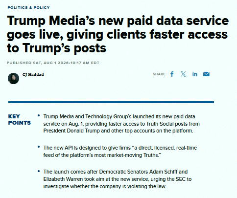 miyunnayuri's tweet photo. Organizations can now get quicker access to President Trump's Truth Social posts for a cool $100K a month 🚨🚨 https://t.co/eMu8ZIxMcG