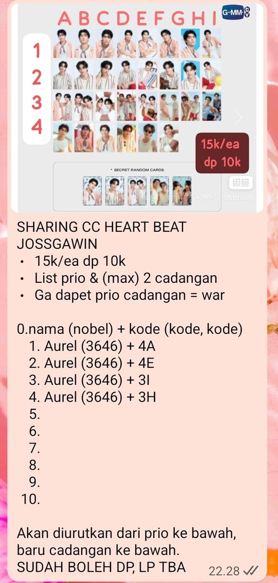 daaeng5's tweet photo. OPEN SHARING CC HEARTBEAT JOSSGAWIN
collectible card concert

💸 15k dp 10k /ea

Udah secured total 2 set✅️
Go wa, link go di bio ku✅️

T. WTS WTB WTT THS THT THB SELL BUY #zonauang #GMMTV https://t.co/pIpJD1CYQe