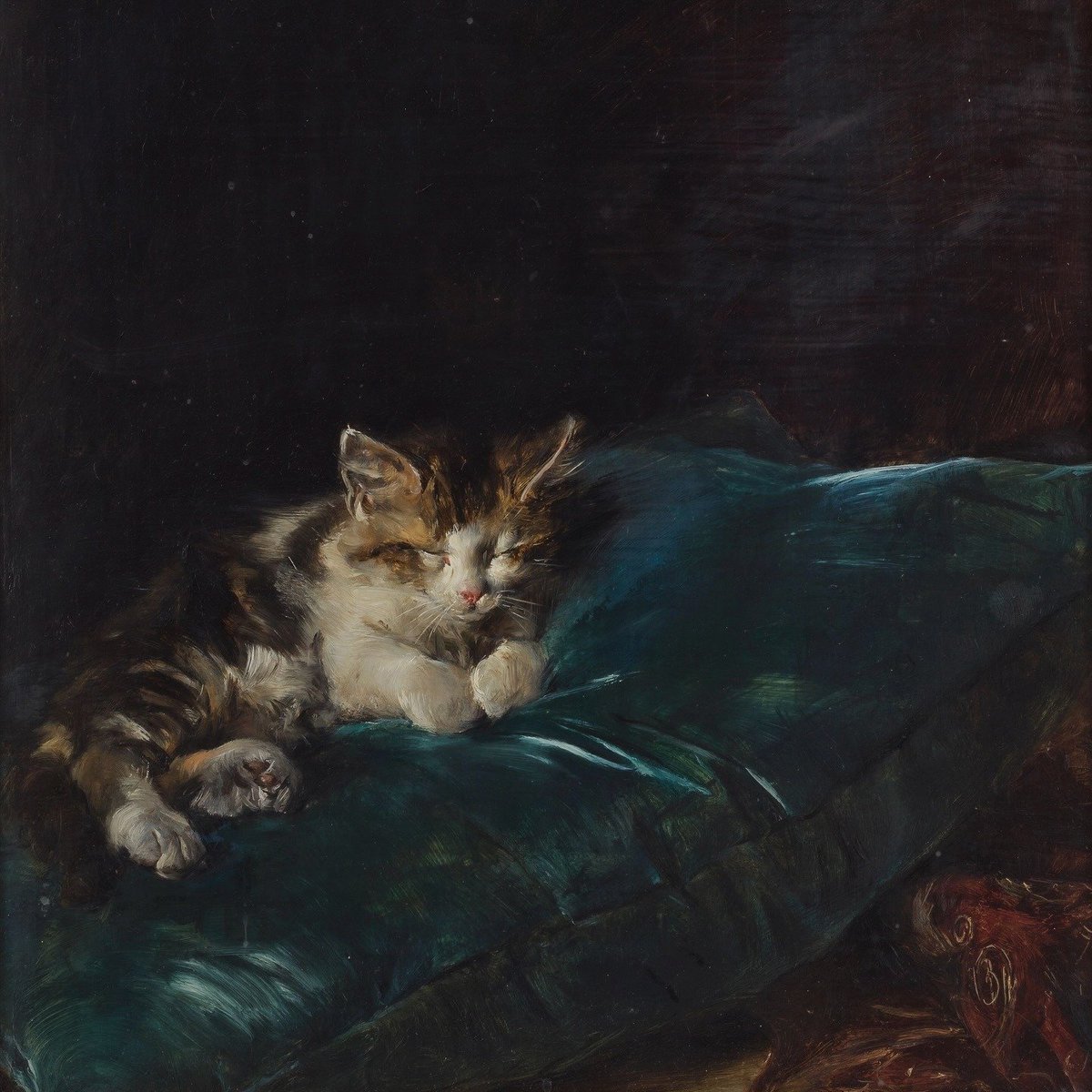 ArtorOtherThing's tweet photo. Cat sleeping on a cushion (1892), oil on panel by Francisco Domingo Marqués https://t.co/9ZVzIcupkO