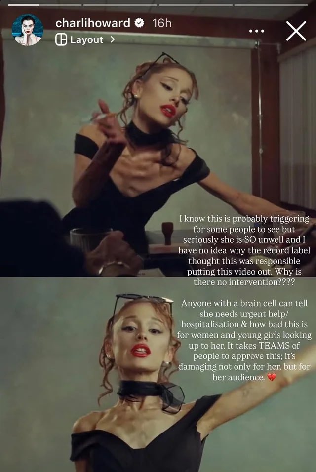 anniebaexquie's tweet photo. the body discourse surrounding ariana is now also reaching instagram and celebs are talking about it….call me crazy but i don’t think this is going to help her get bettter but i digress :/ https://t.co/5fgg8xXe6Y